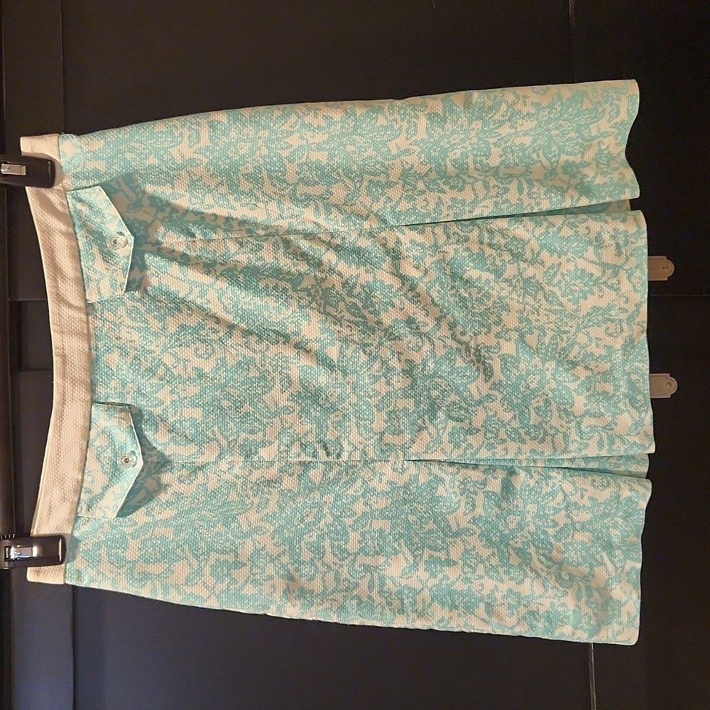 Oscar de la Renta SZ 6 Turquoise & White Front pleated lined skirt